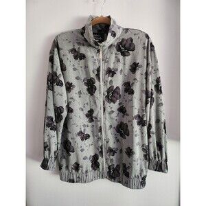 Silver Threads Womens Full Zip Windbreaker Jacket Vintage 90's Grey Floral Small